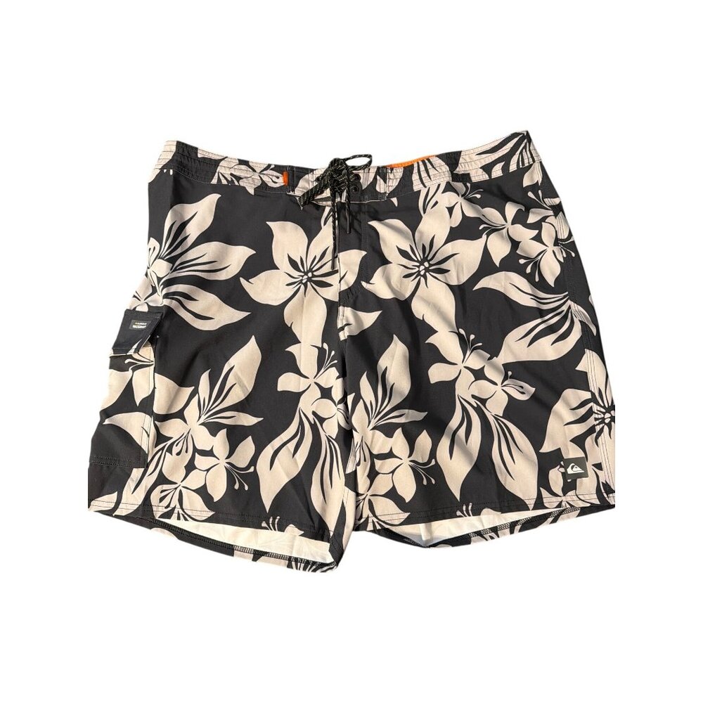 Quiksilver Waterman Big Island Boardshorts Bathing Suit Black Gray Floral Sz 40